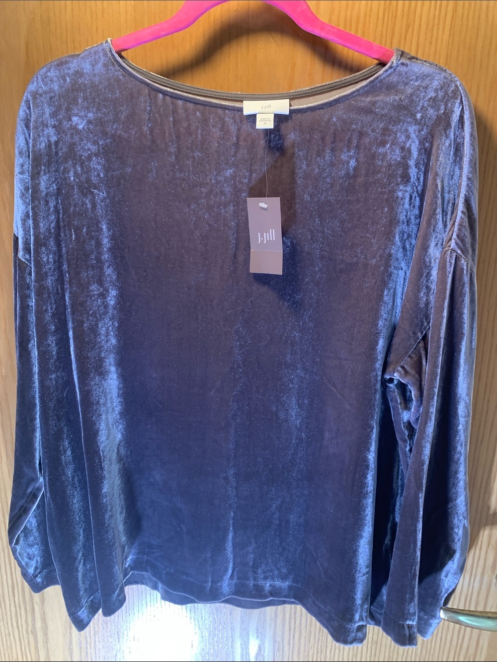 New! J. Jill Velvet Long-Sleeve Silk Blend Top -Pewter -Size M